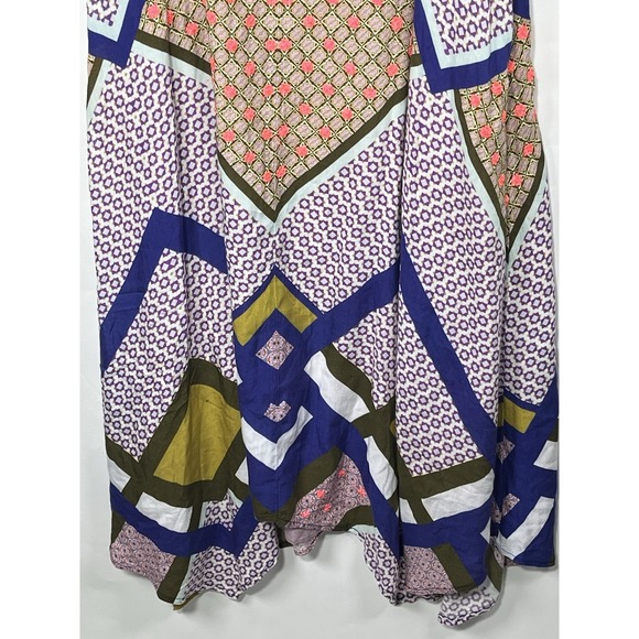 Sundance Sz XS Asymmetric Hem Midi Dress Patchwork Pattern Stitch Detail Flowy‎ - Picture 4 of 11